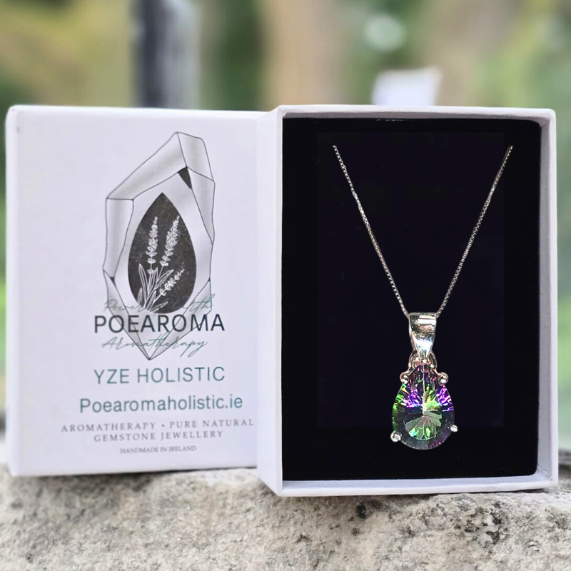 Mystic Topaz Crystal 925 Sterling Silver Pendant Necklace