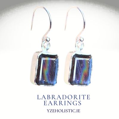 Labradorite Gemstone 925 Sterling Silver Crystal Earrings Rectangular Shape 