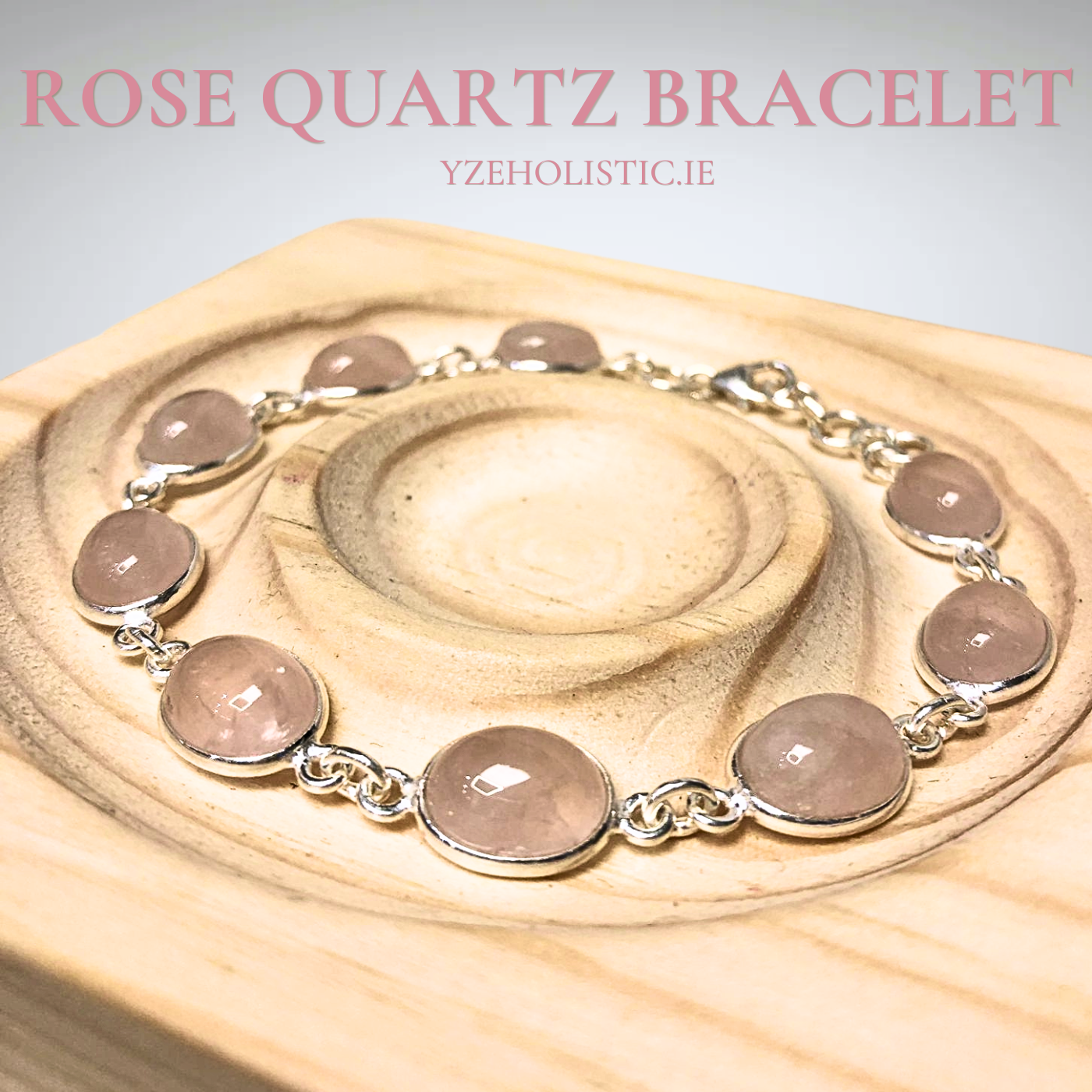 Rose Quartz Natural Crystal 925 Sterling Silver Bracelet