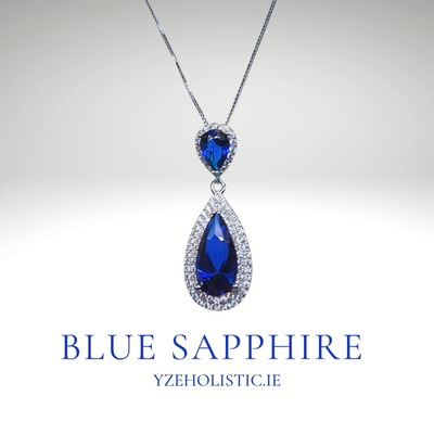 Blue Sapphire Crystal 925 Sterling Silver Necklace Drop Shape 