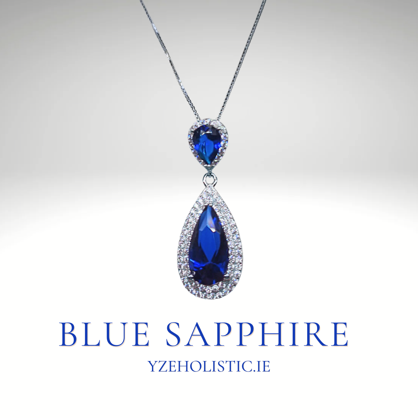 Blue Sapphire Crystal 925 Sterling Silver Necklace Drop Shape 