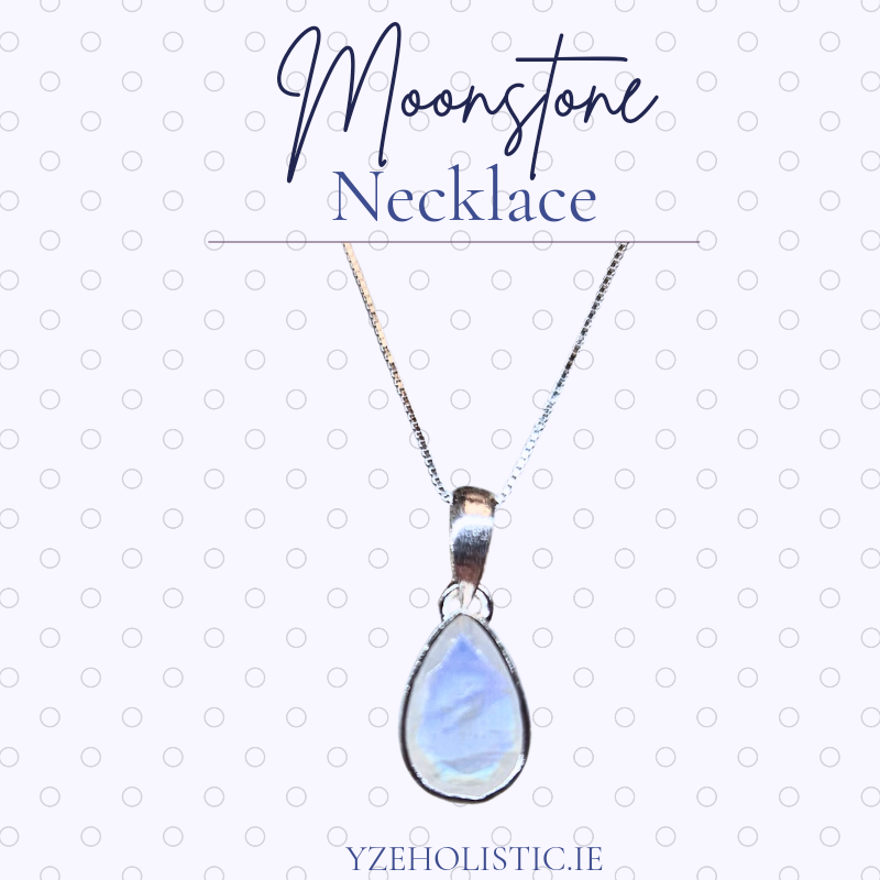 Moonstone Teardrop Necklace Crystal Pendant 925 Sterling Silver
