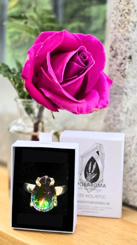 Mystic Topaz Crystal Ring Drop 925 Sterling Silver Ring