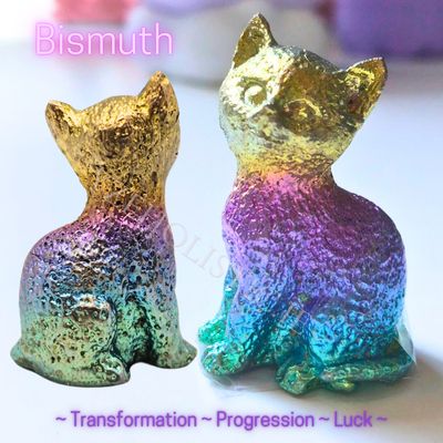 Cat Bismuth Crystal Carving Rainbow Multicolour