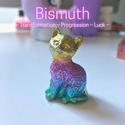 Cat Bismuth Crystal Carving Rainbow Multicolour 