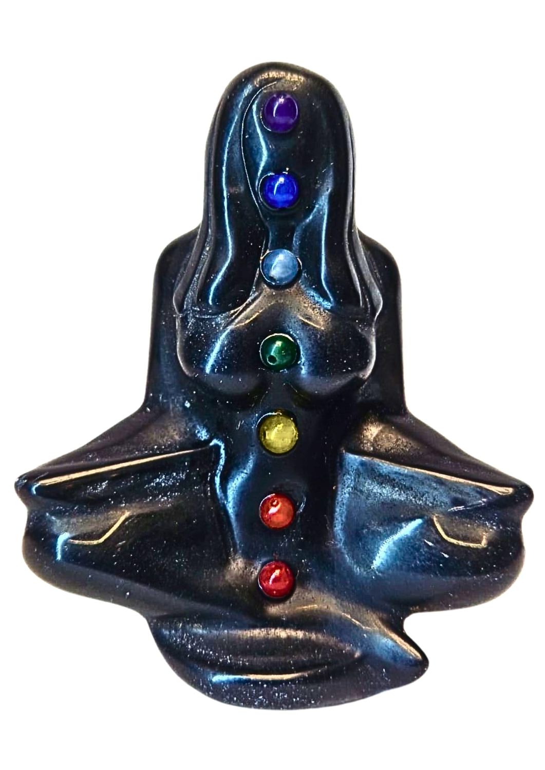 Seven Chakra Black Obsidian Natural Stone Carving Woman  Yoga Chakra Ornament 