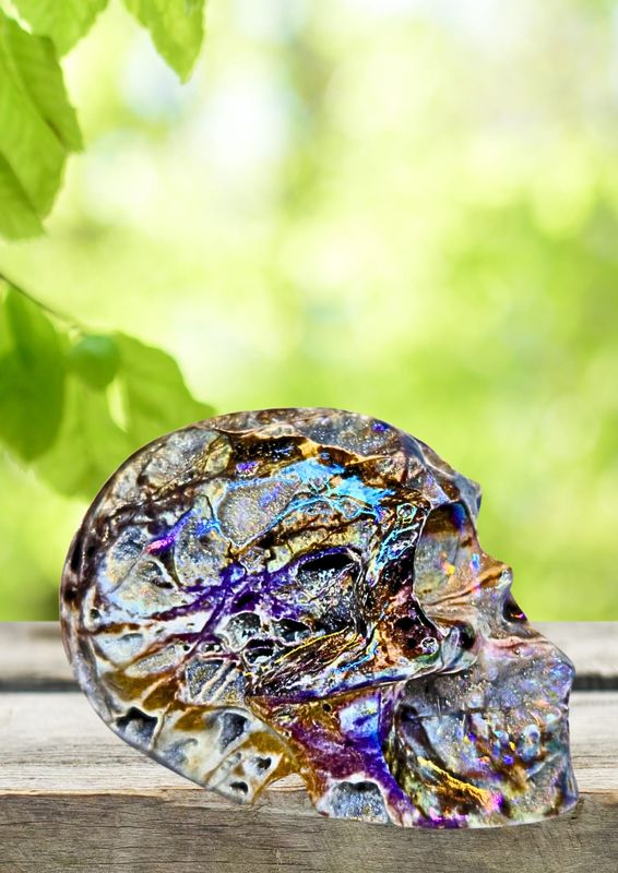 Skull Head Aura Sphalerite Skull Druzy Crystal Figurine Carving 