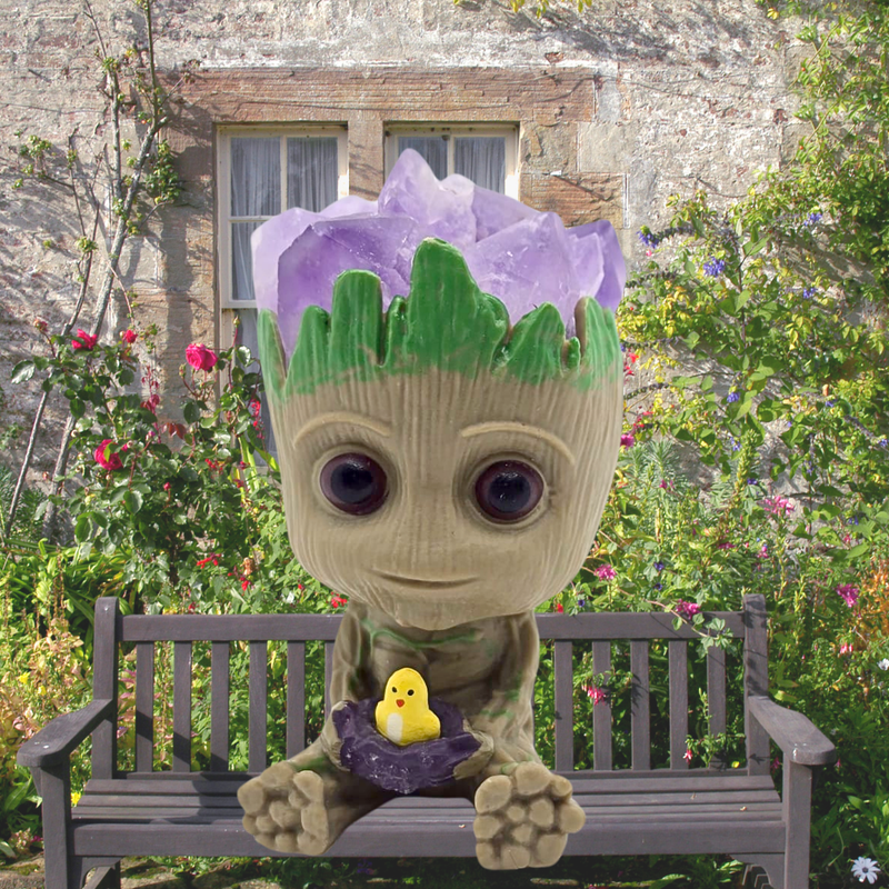 Amethyst | Citrine | Pink Aura Crystal Cluster Groot Ornament Figurine 