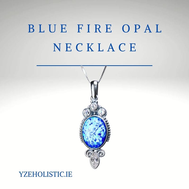 Blue Fire Opal and Herkimer Diamond Crystal Oval Drop Shape Neckless 925 Sterling Silver