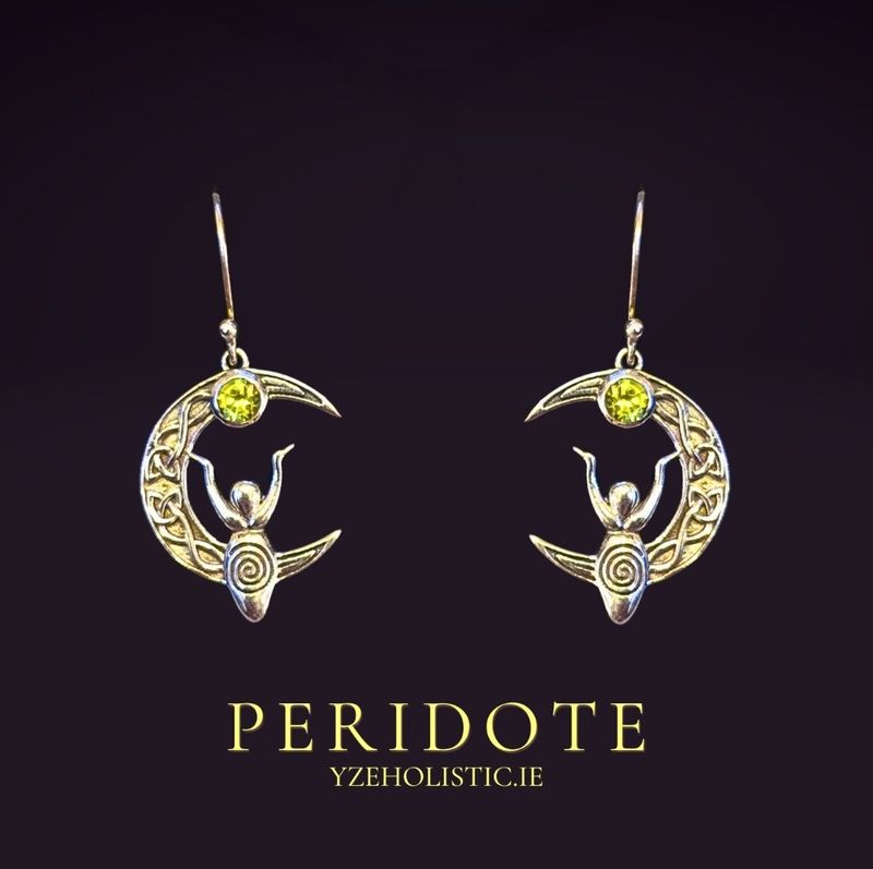 Goddess Moon Crystal Earrings 925 Sterling Silver Earrings Peridot / Mystic Topaz 