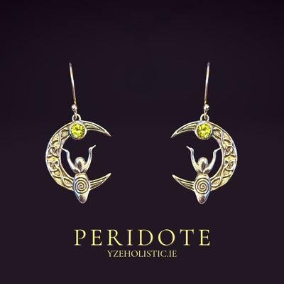 Goddess Moon Crystal Earrings 925 Sterling Silver Earrings Peridot / Mystic Topaz 