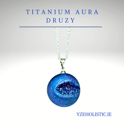 16" Necklace Titanium Aura Druzy Sphere (Purple, Blue)