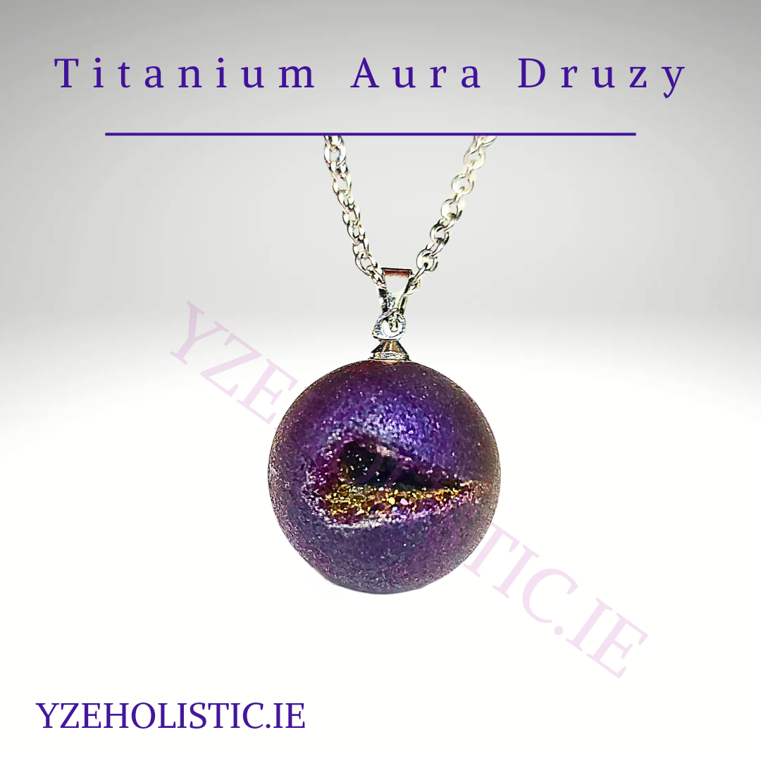 16&quot; Necklace Titanium Aura Druzy Sphere (Purple, Blue)