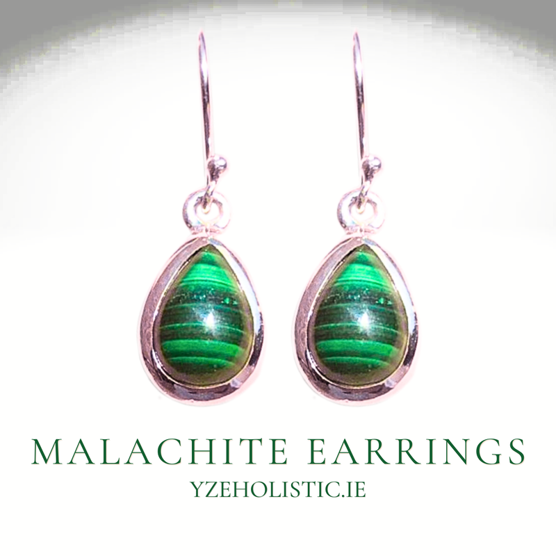 Malachite Earrings &quot;Euphoria&quot; Genuine Stone Crystal Collection 