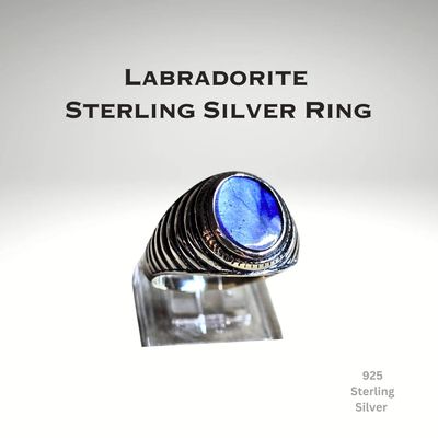 Labradorite Crystal Ring 925 Sterling Silver 