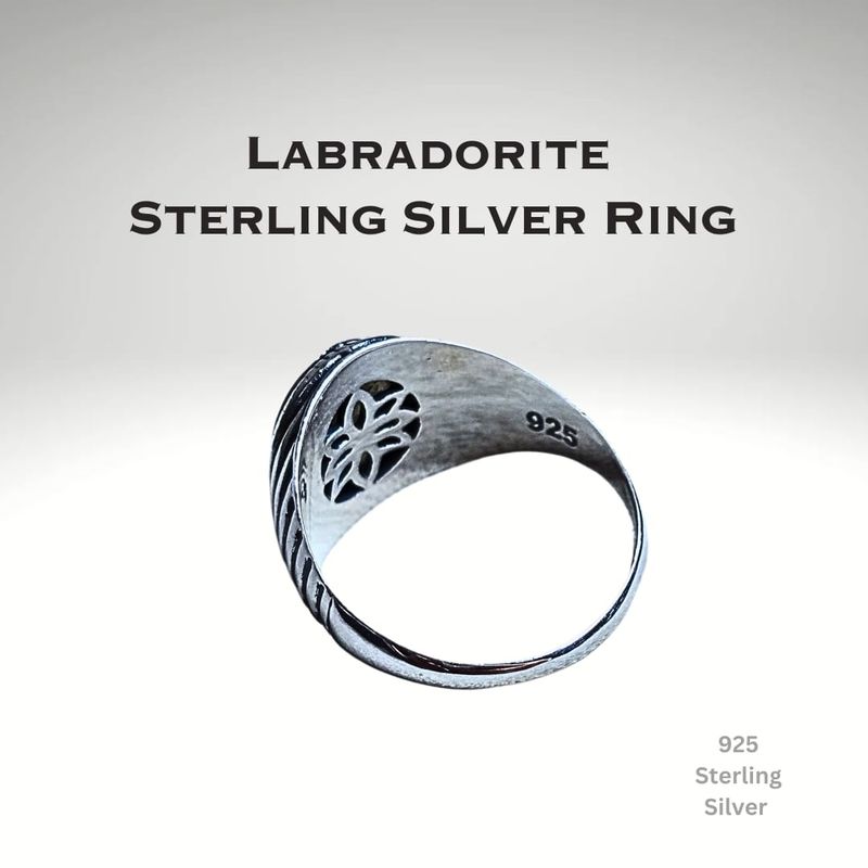 Labradorite Crystal Ring 925 Sterling Silver 