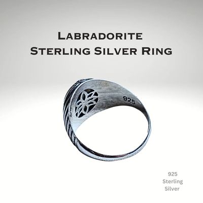 Labradorite Crystal Ring 925 Sterling Silver 