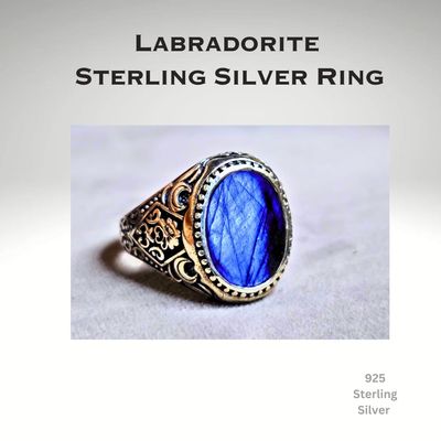 Labradorite Crystal Ring 925 Sterling Silver 