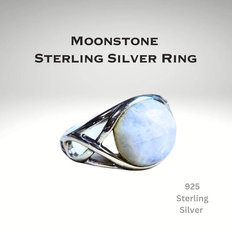 Moonstone Gemstone Ring 925 Sterling Silver Ring Natural Stone Crystal Jewellery 