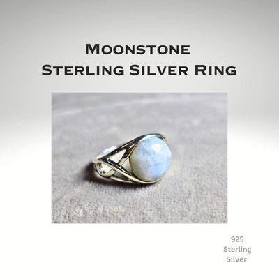Moonstone Gemstone Ring 925 Sterling Silver Ring Natural Stone Crystal Jewellery 