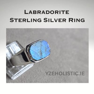 Labradorite Crystal Ring 925 Sterling Silver 
