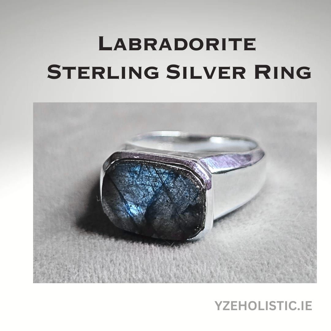 Labradorite Crystal Ring 925 Sterling Silver 