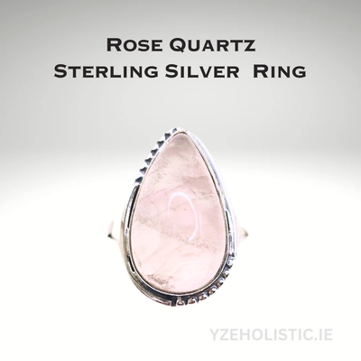 Rose Quartz Crystal 925 Sterling Silver Ring