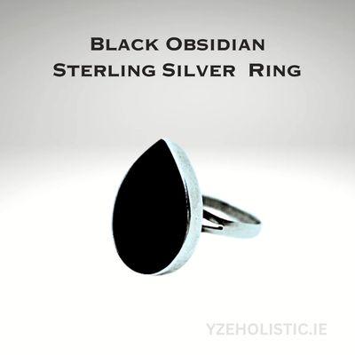 Black Obsidian Ring - 925 Sterling Silver Natural Stone Ring