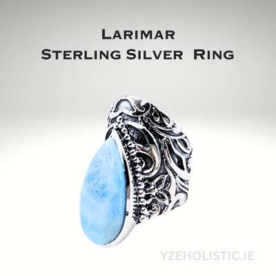 Larimar Crystal Ring - Larimar Gemstone AAA Grade, Genuine Natural 925 Sterling Silver