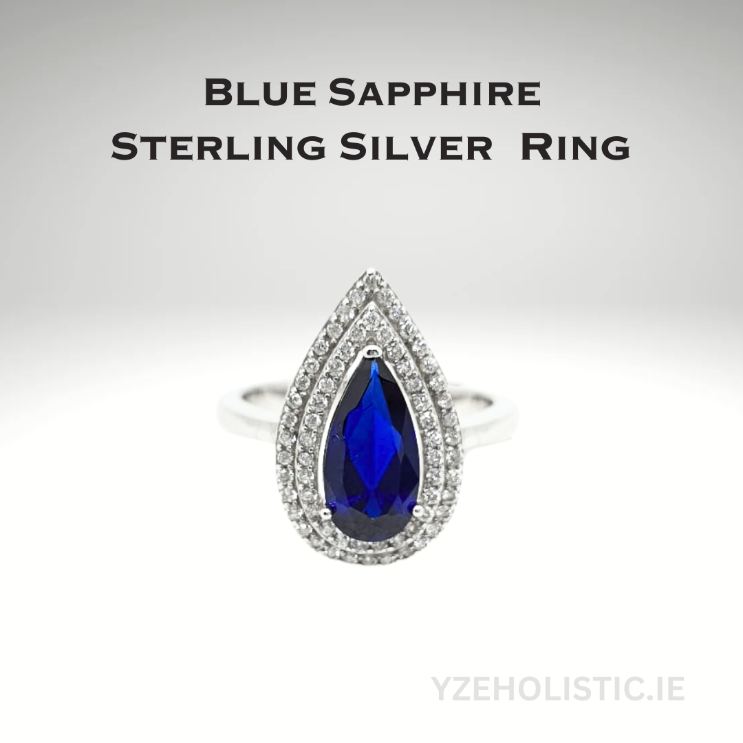 Blue Sapphire Crystal 925 Sterling Silver Drop Shape Ring