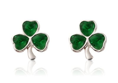 Emerald Crystal Lucky Clover 925 Sterling Silver Earrings 