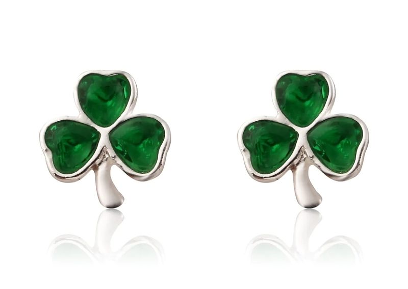 Emerald Crystal Lucky Clover 925 Sterling Silver Earrings 