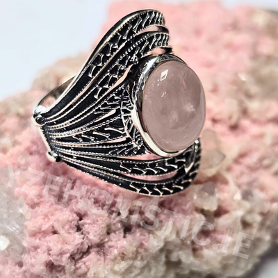 Rose Quartz Ring Natural Stone 925 Sterling Silver Crystal