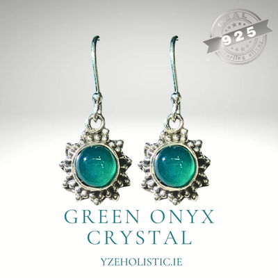 Green Onyx Crystal 925 Sterling Silver Earrings 