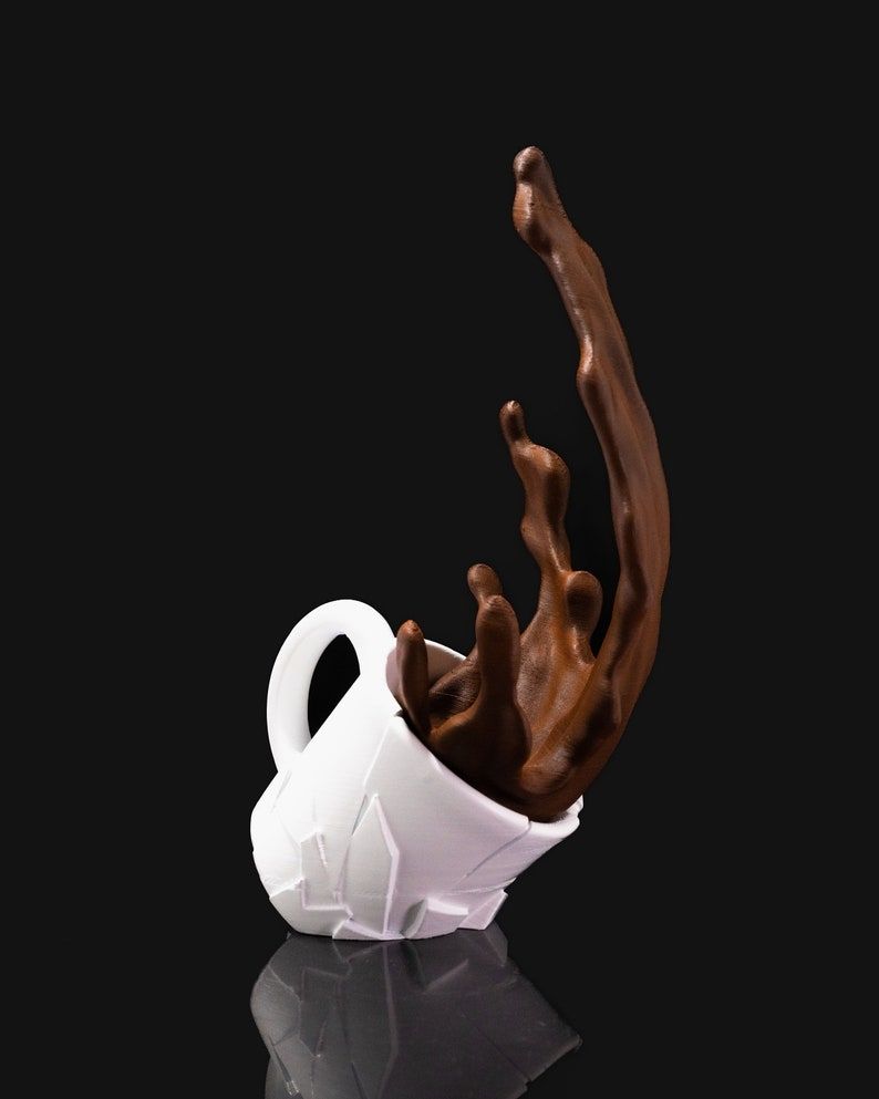 Spilled Coffee Mug Cup 3D Funky Sculpture Figurine Holder Cafe Decor