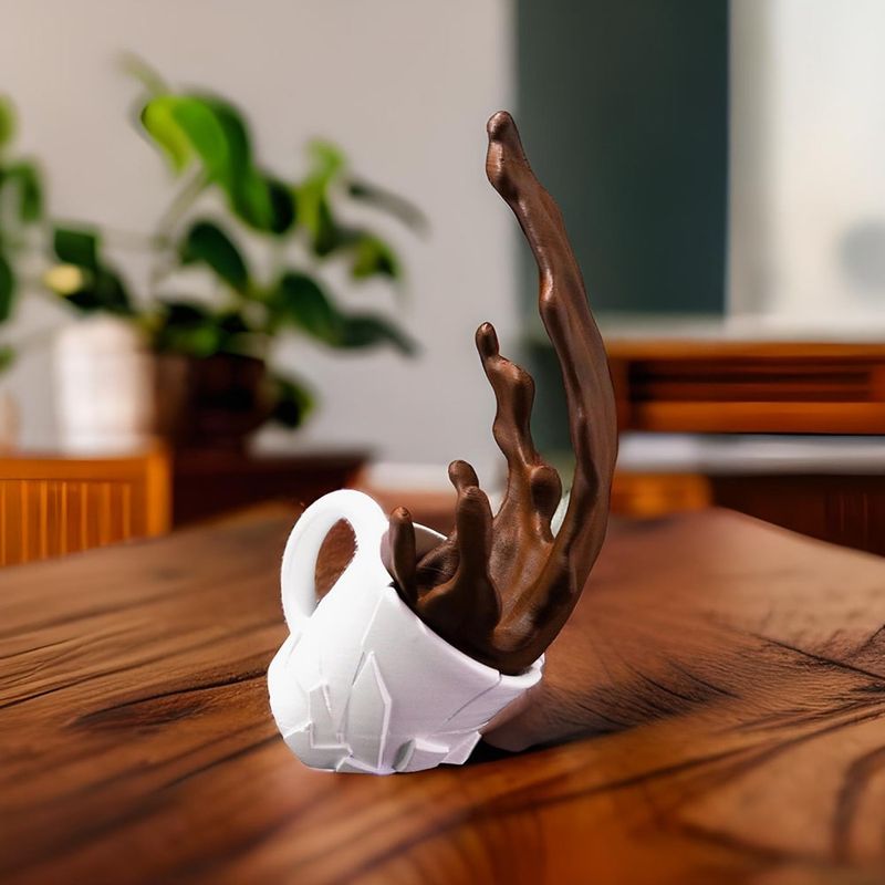 Spilled Coffee Mug Cup 3D Funky Sculpture Figurine Holder Cafe Decor