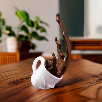 Spilled Coffee Mug Cup 3D Funky Sculpture Figurine Holder Cafe Decor