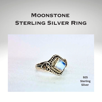 MOONSTONE RING DIAMOND SQUARE SHAPE STYLE 925 STERLING SILVER