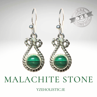 Malachite Gemstone Earrings 925 Sterling Silver Natural Stone 