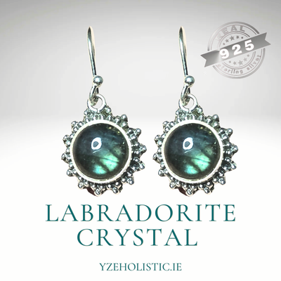 Labradorite Crystal 925 Sterling Silver Earrings 