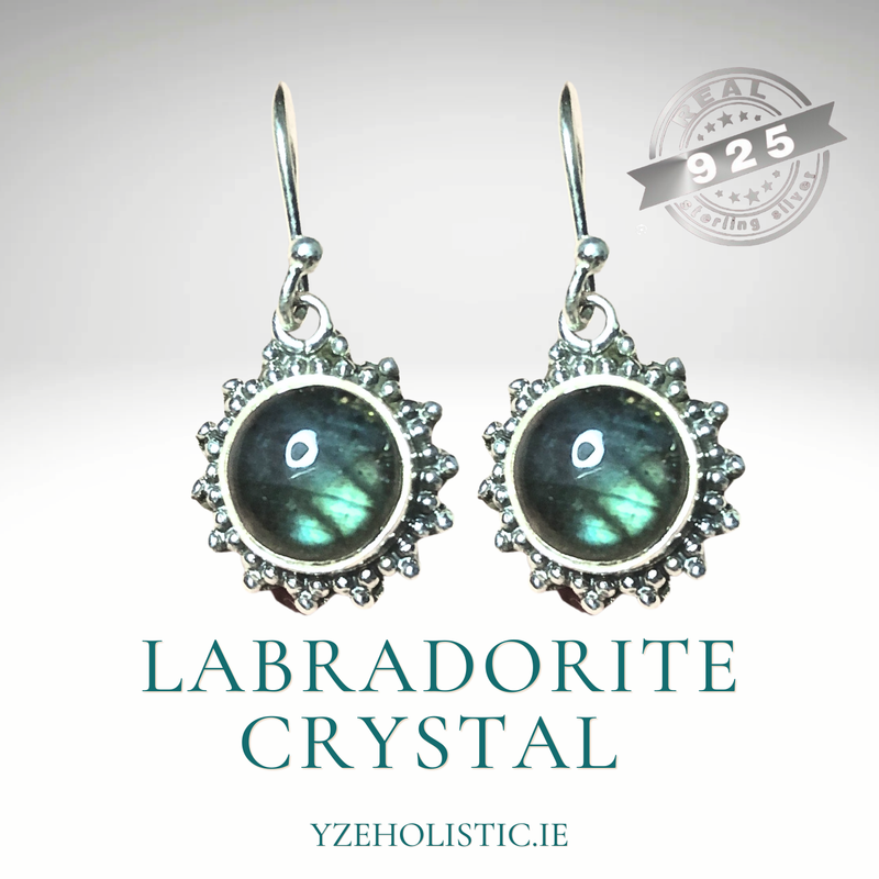Labradorite Crystal 925 Sterling Silver Earrings 