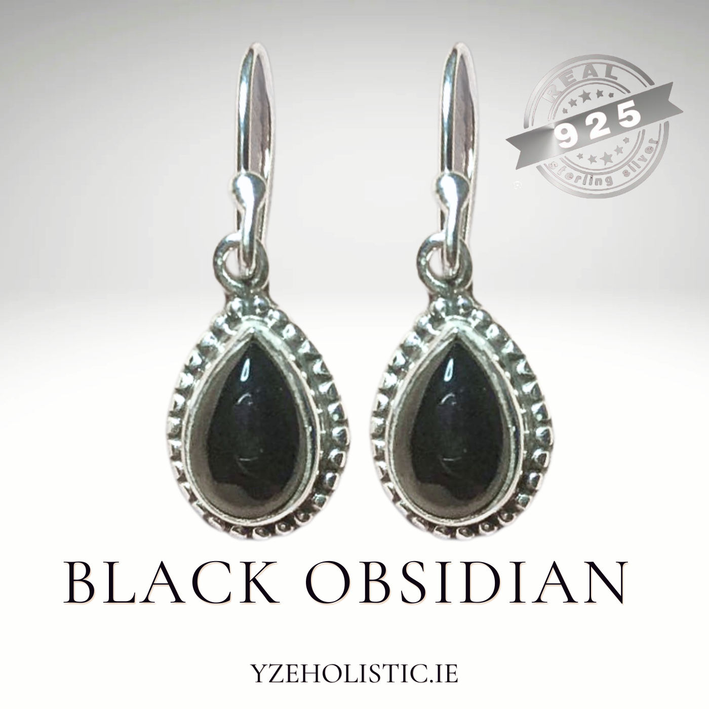Black Obsidian Stone Earrings 925 Sterling Silver