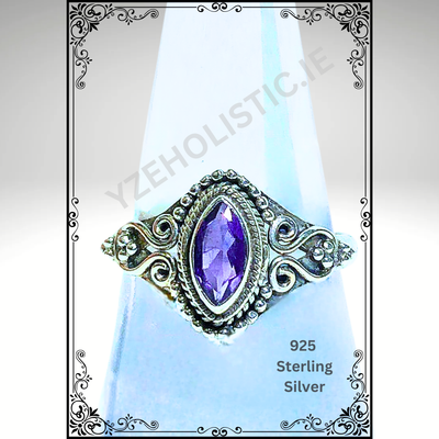 Amethyst Crystal Marquise Ring 925 Sterling Silver