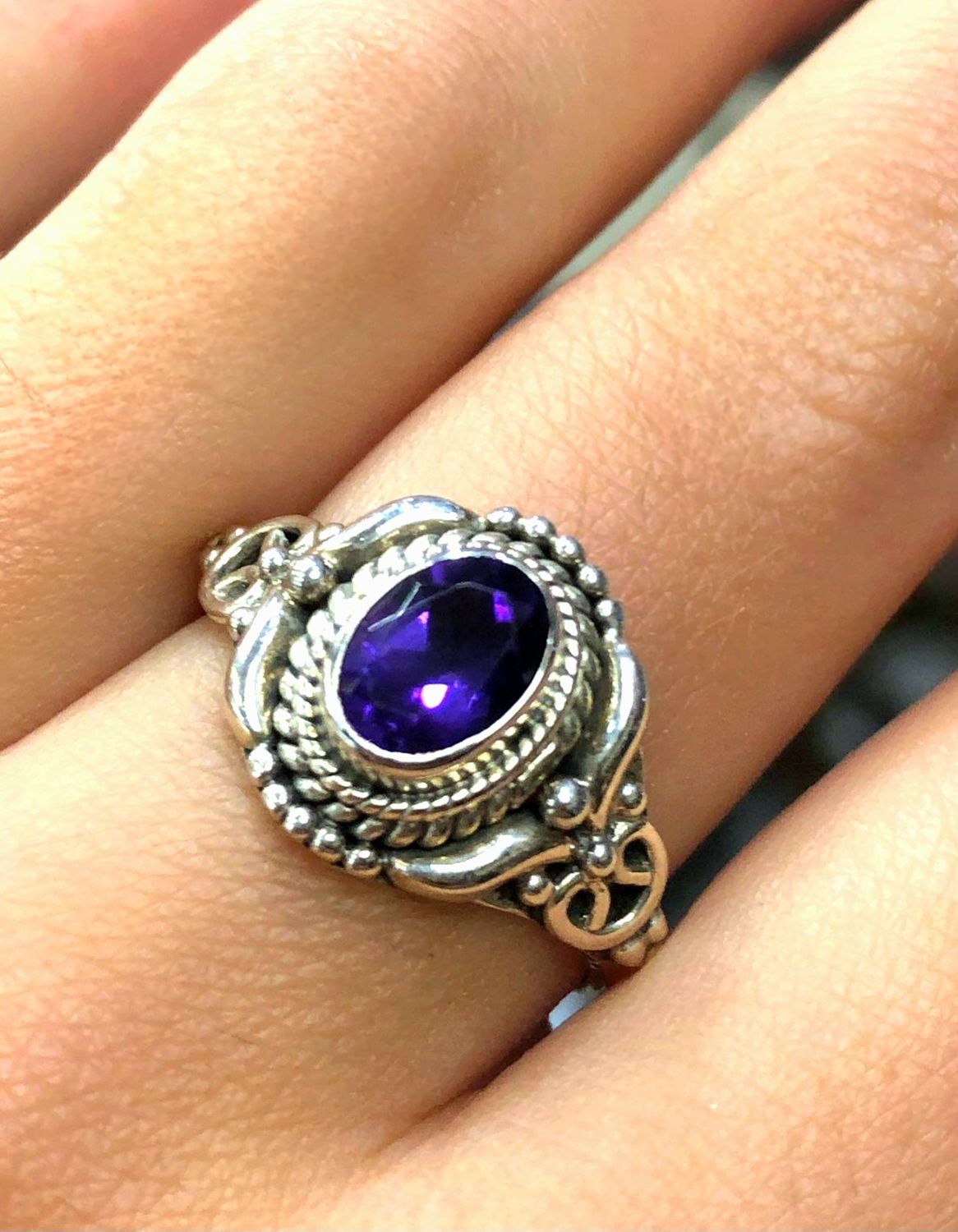 Amethyst Crystal Oval Ring 925 Sterling Silver