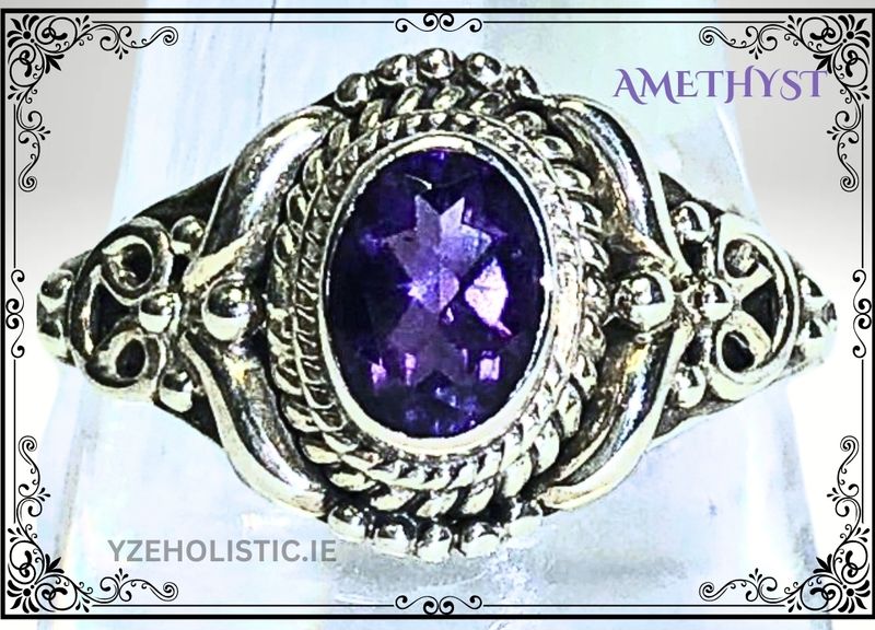 Amethyst Crystal Oval Ring 925 Sterling Silver