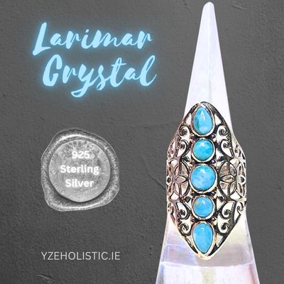 Larimar Crystal Ring - Larimar Gemstone AAA Grade, Genuine Natural 925 Sterling Silver 