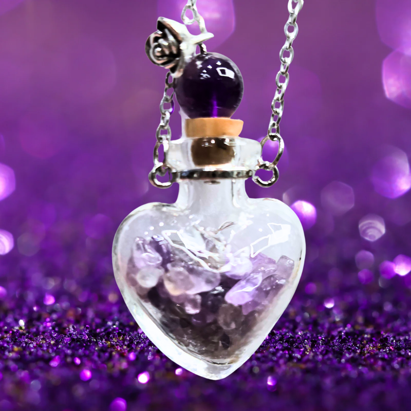 Amethyst crystal essential oil perfume bottle Necklace Pendant 