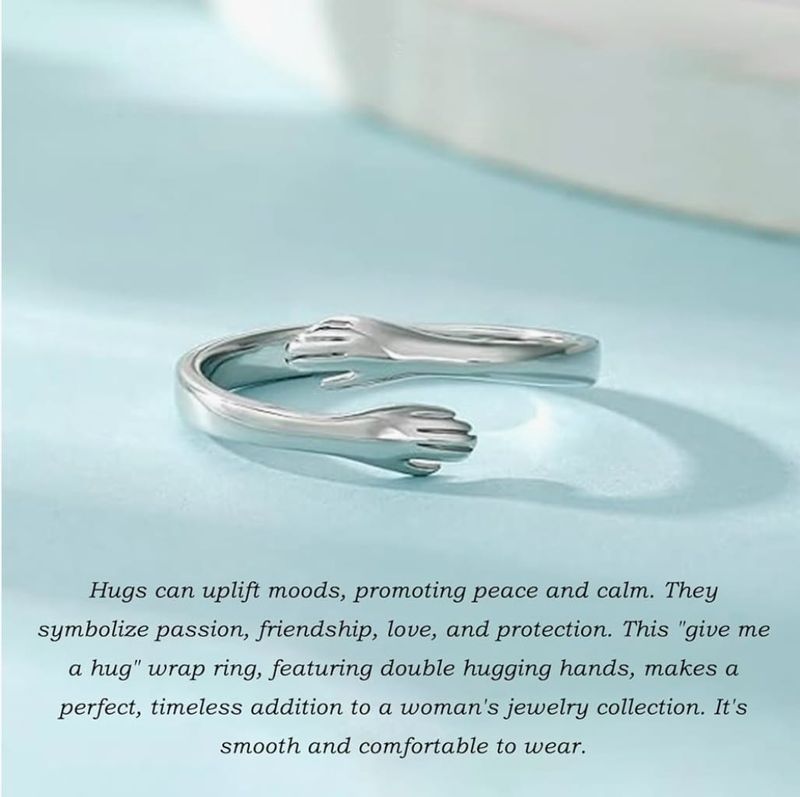 Hug Ring Stainless SteelI Love You Forever Love You Mother Gift Sister Gifts Engraved Words Hugging Hands Open Ring Friendship Jewellery Gift