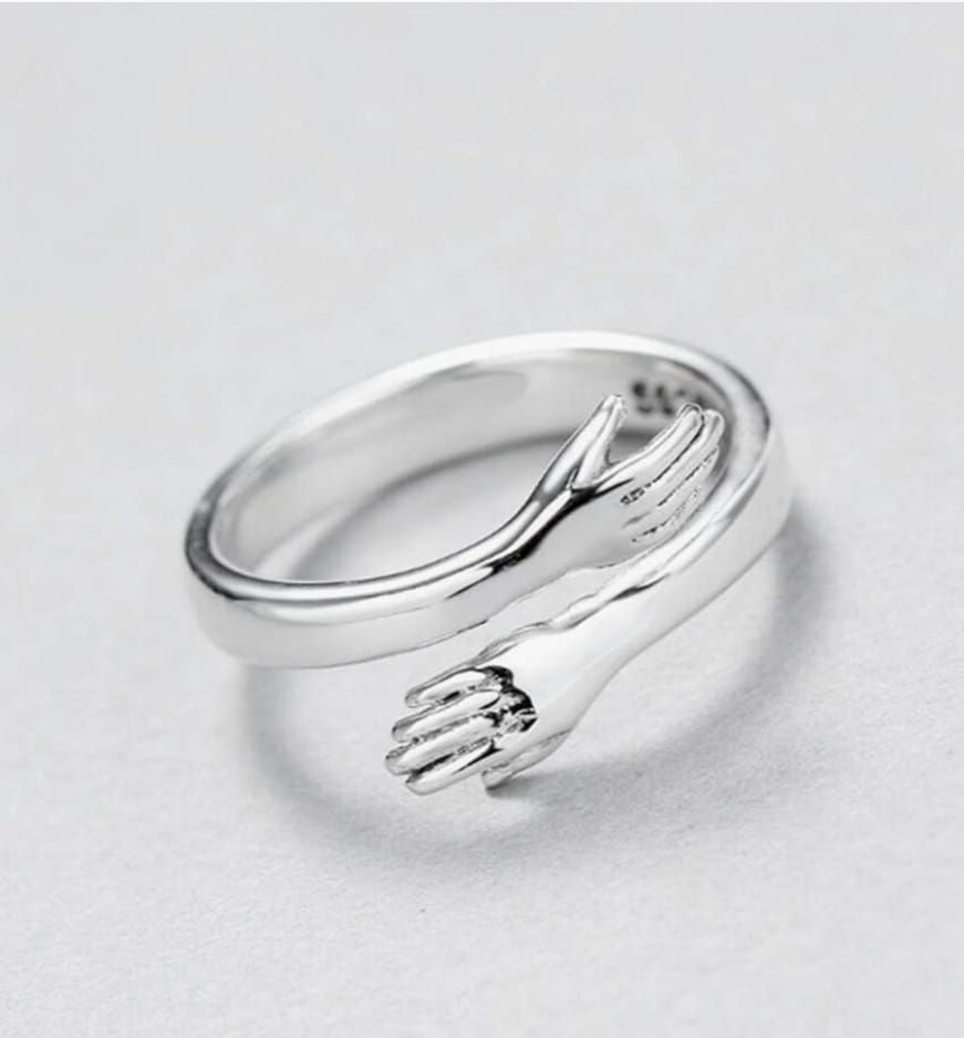 Hug Ring 925 Sterling Silver Hugging Hands Open Ring Friendship Jewellery Gift