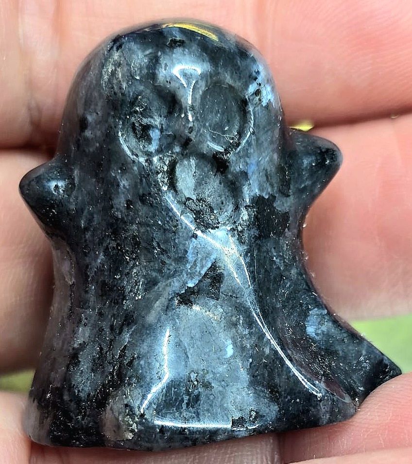 Ghost Stone Carvings Crystal Cartoon Character Figurine , Stone Type: Larvikite
